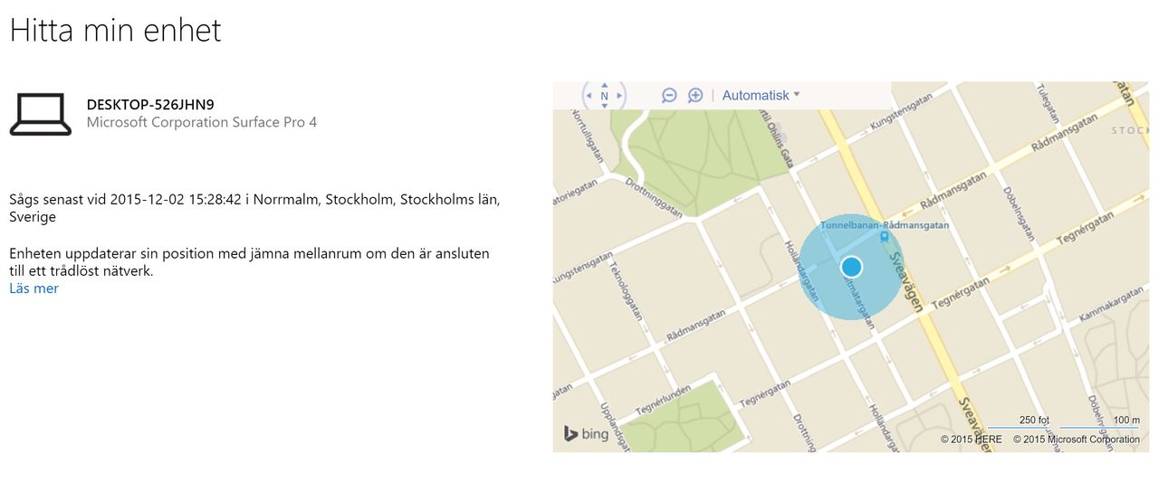 Microsoft aktiverar Hitta min enhet i Windows 10