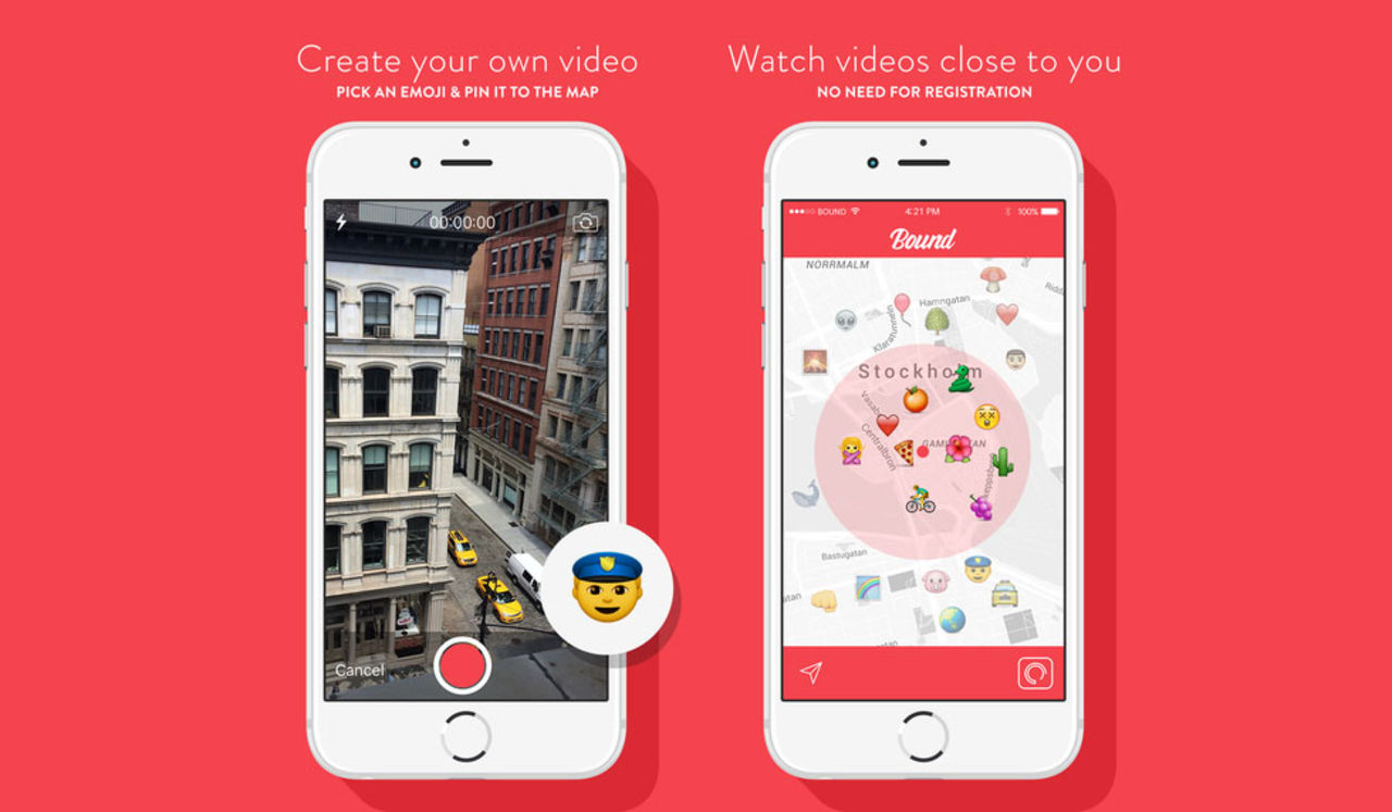 Appen Bound hittar videos inspelade i närheten av dig