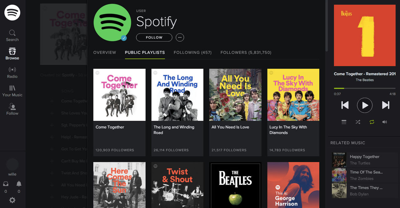 Spotifylistor med The Beatles