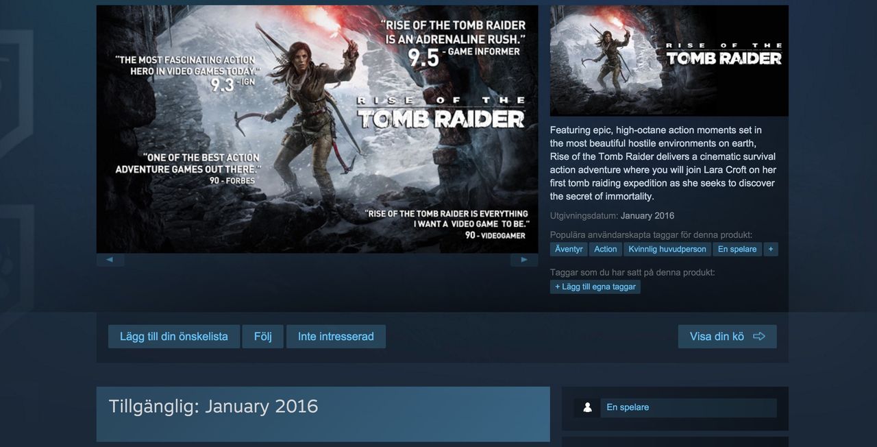 Rise of the Tomb Raider har fått sig en Steam-sida