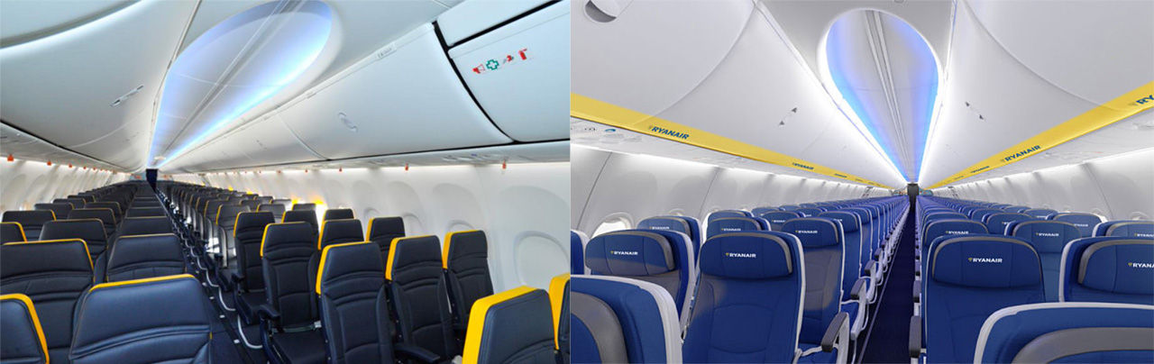 Nya interiörer i Ryanairs flygplan