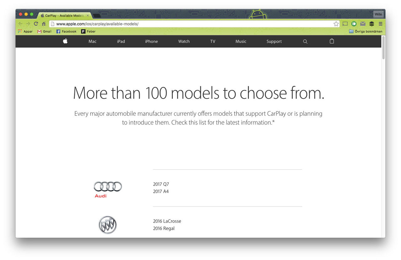Apple listar alla bilmodeller med stöd för CarPlay