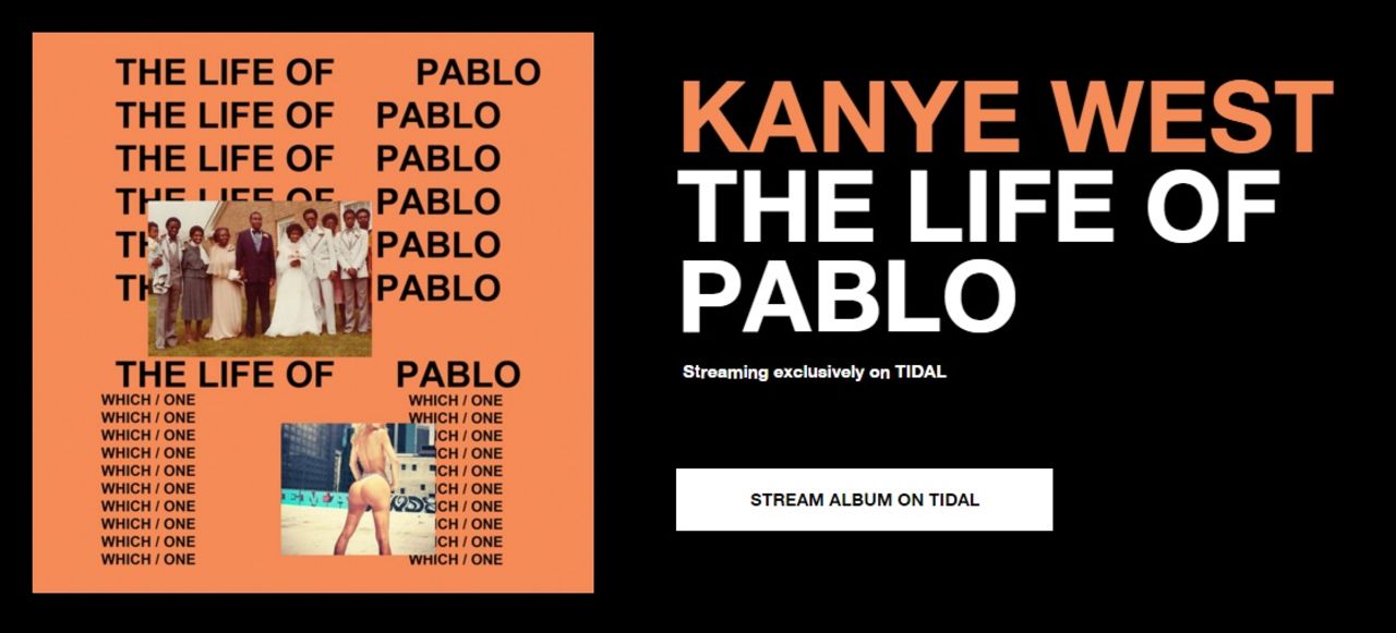 The Life of Pablo kommer endast vara tillgänglig via Tidal 