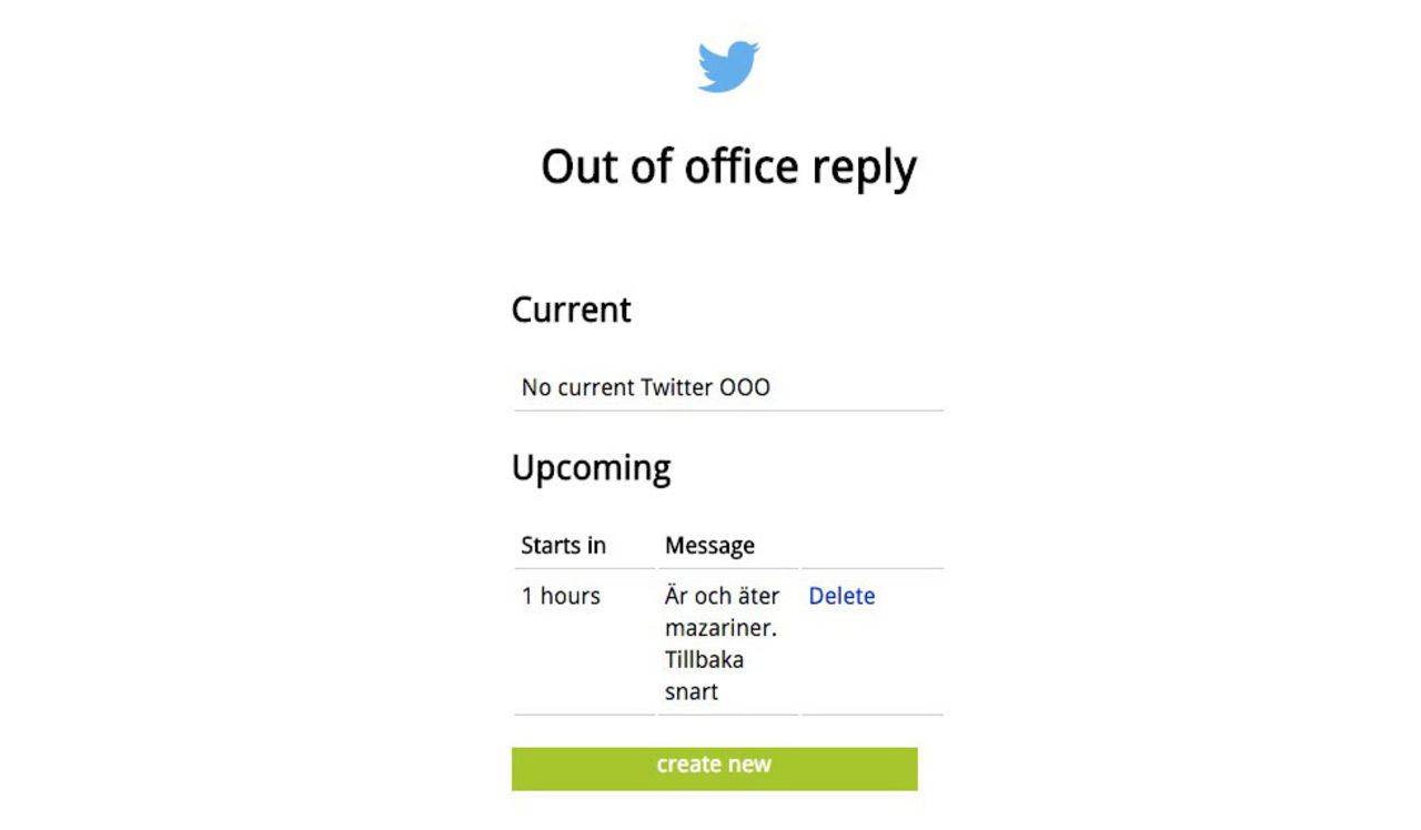 Out of Office-app till Twitter
