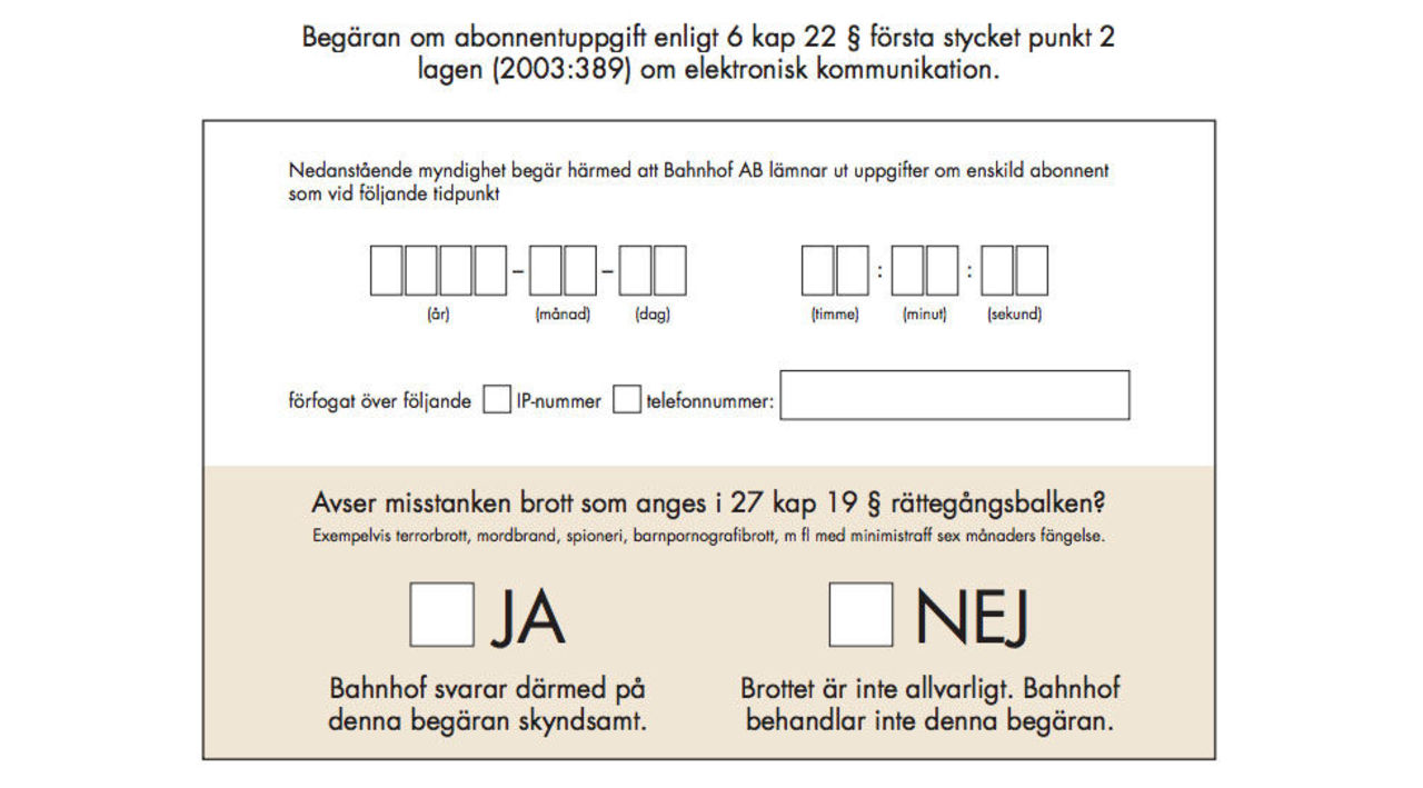 PTS kräver att Bahnhof lämnar ut uppgifter