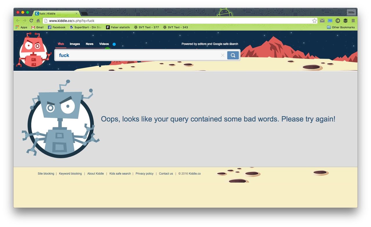 Sökmotorn Kiddle accepterar inte olämpliga ord