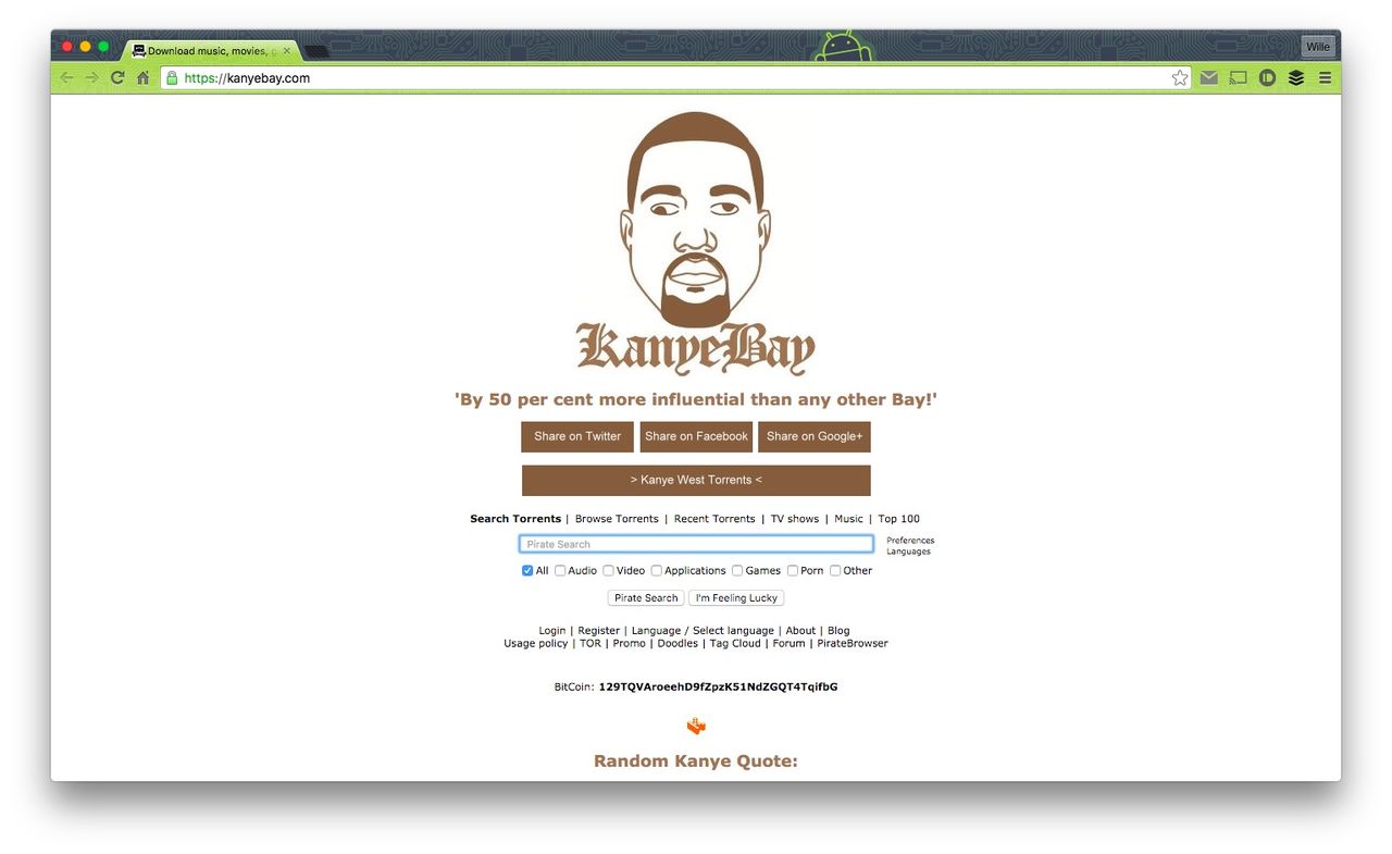 Hitta torrents med Kanye Bay