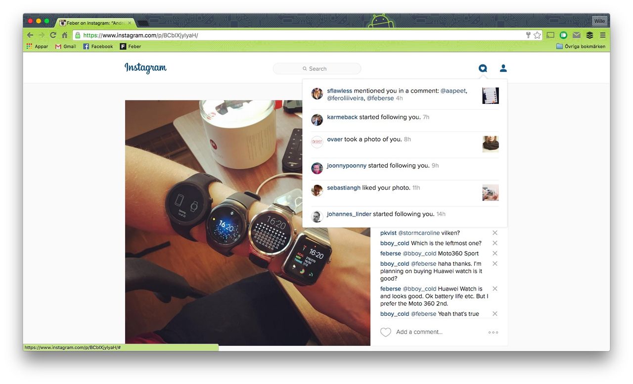 Instagram börjar visa notifieringar på webben