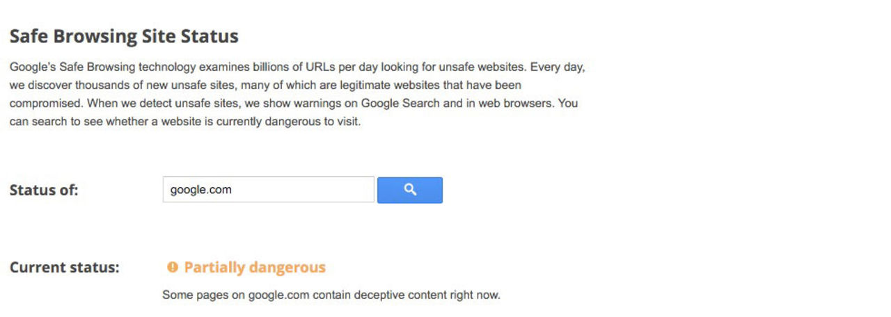 Google.com är delvis en farlig sajt att besöka enligt Google själva