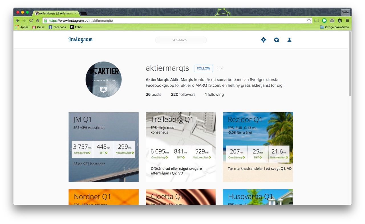 Få börsinformation via Instagram