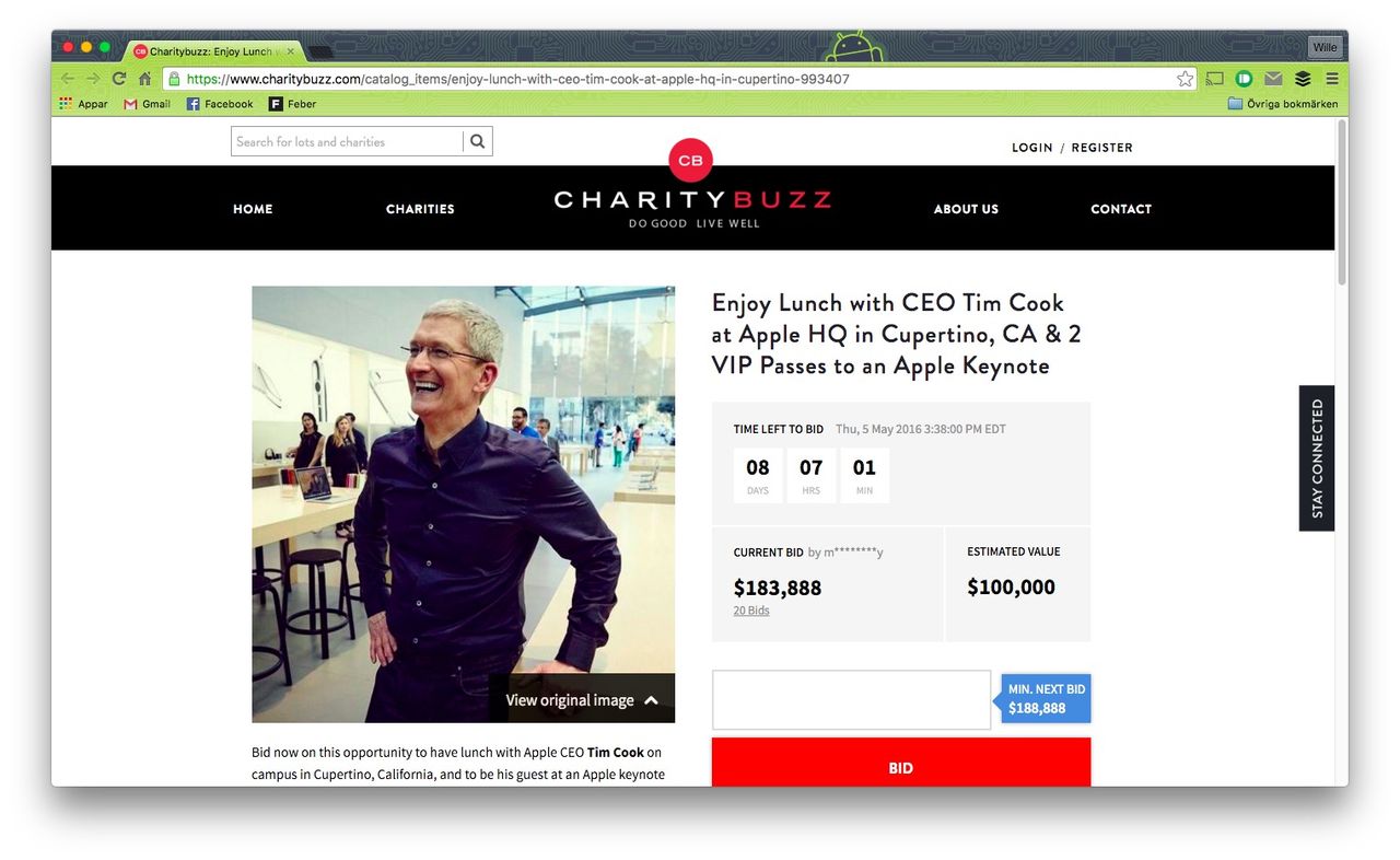 Buda hem en lunch med Tim Cook