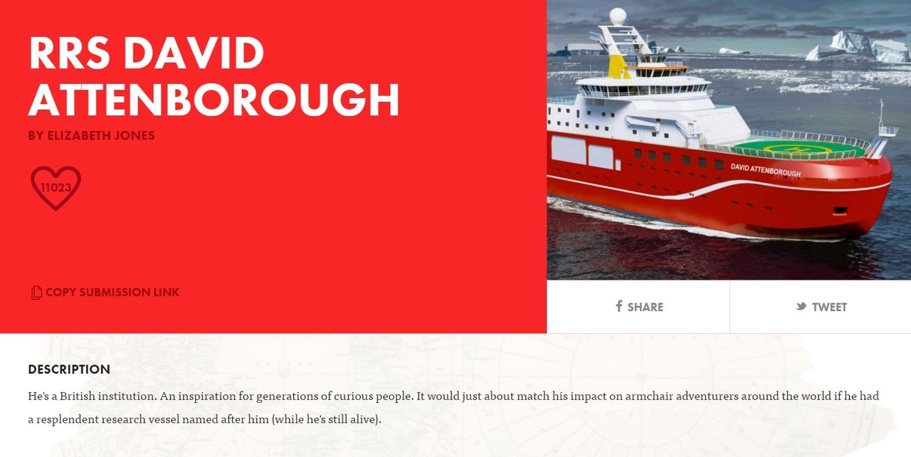 Boaty McBoatface kommer heta RRS Sir David Attenborough