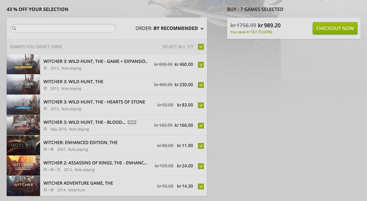 The Witcher-rea på Gog