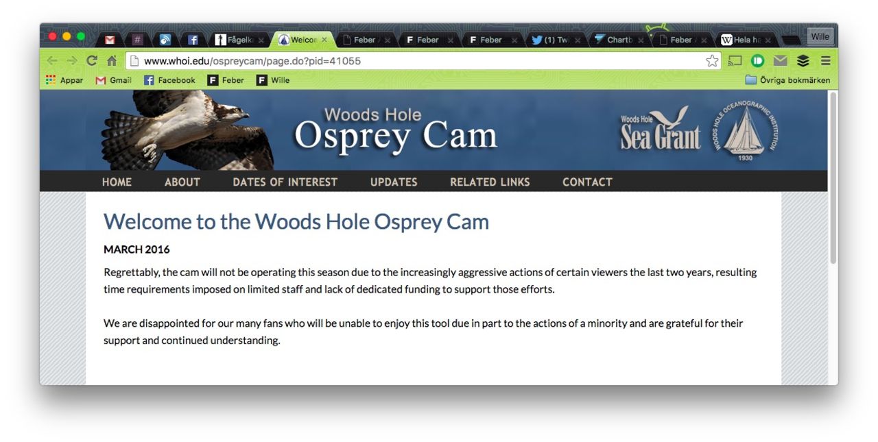 Webbkamera som filmade fiskgjuse avstängd