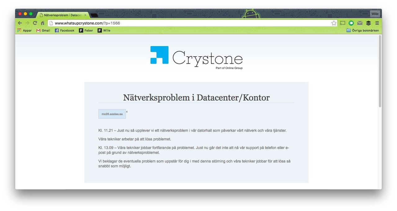 Webbhotellet Crystone ligger nere