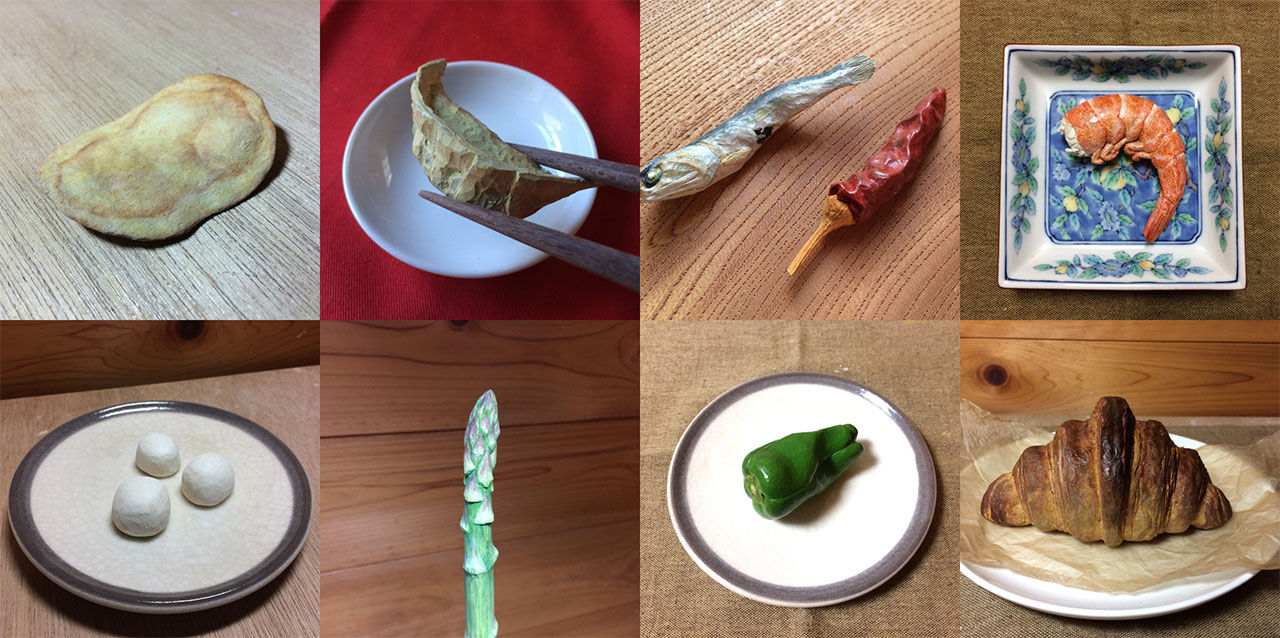 Japansk konstnär karvar mat ur trä