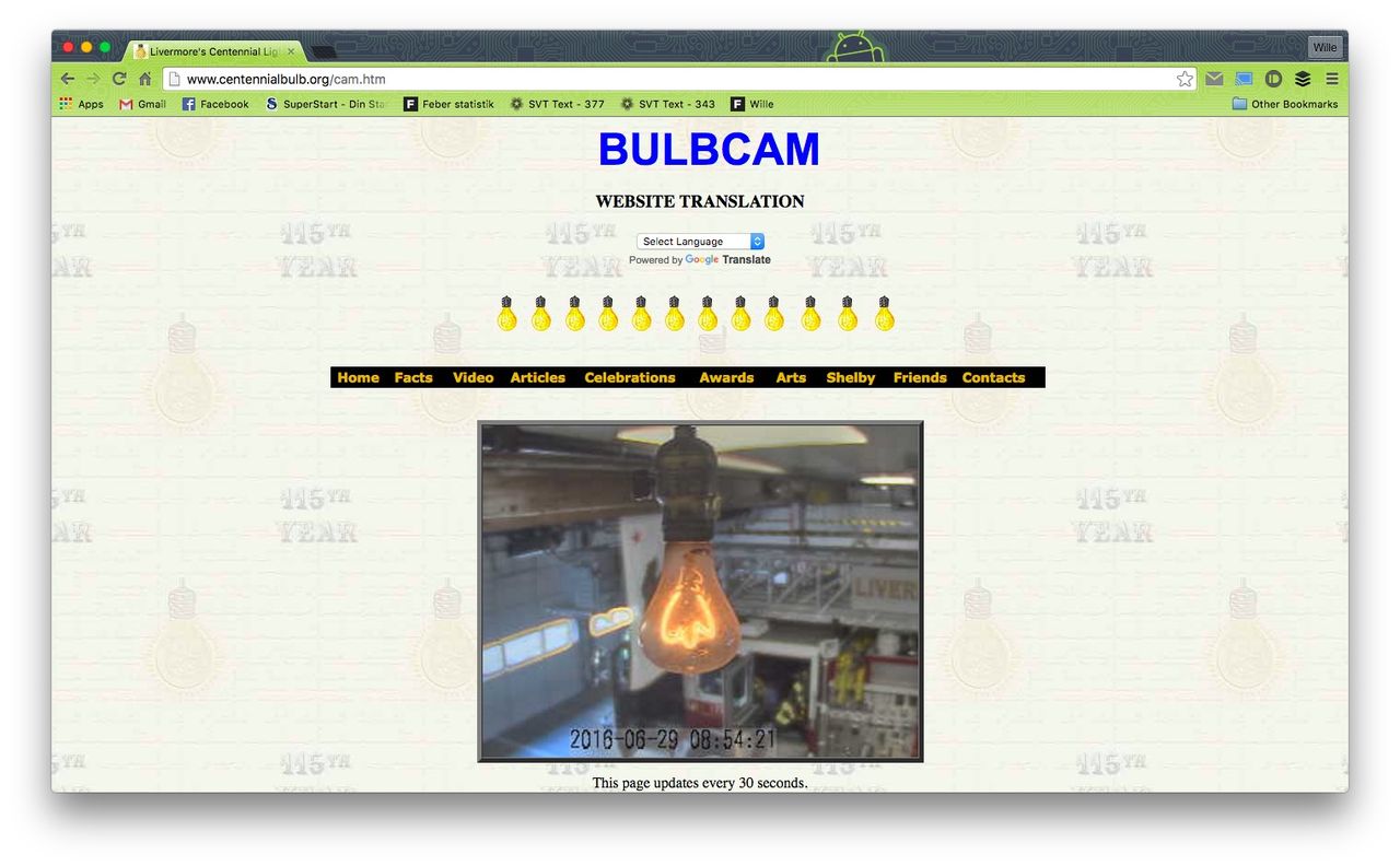 Webcam filmar världens längst lysande glödlampa