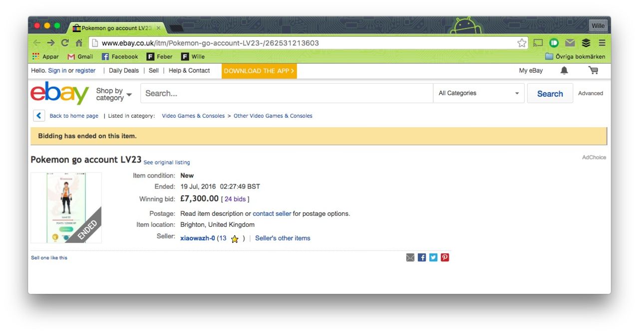 Pokemon Go-konton säljs för tusentals kronor på eBay