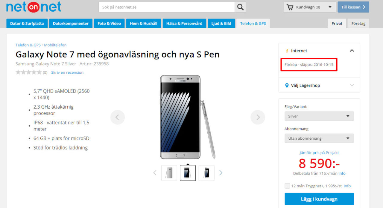 Samsung Galaxy Note 7 till Sverige 15 oktober?