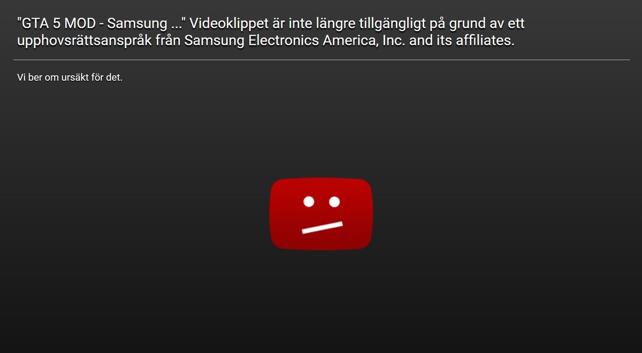 Samsung plockar bort video för GTA 5-modd från Youtube