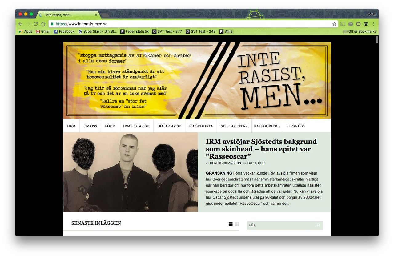 Sajten Inte rasist men... får Elsapriset