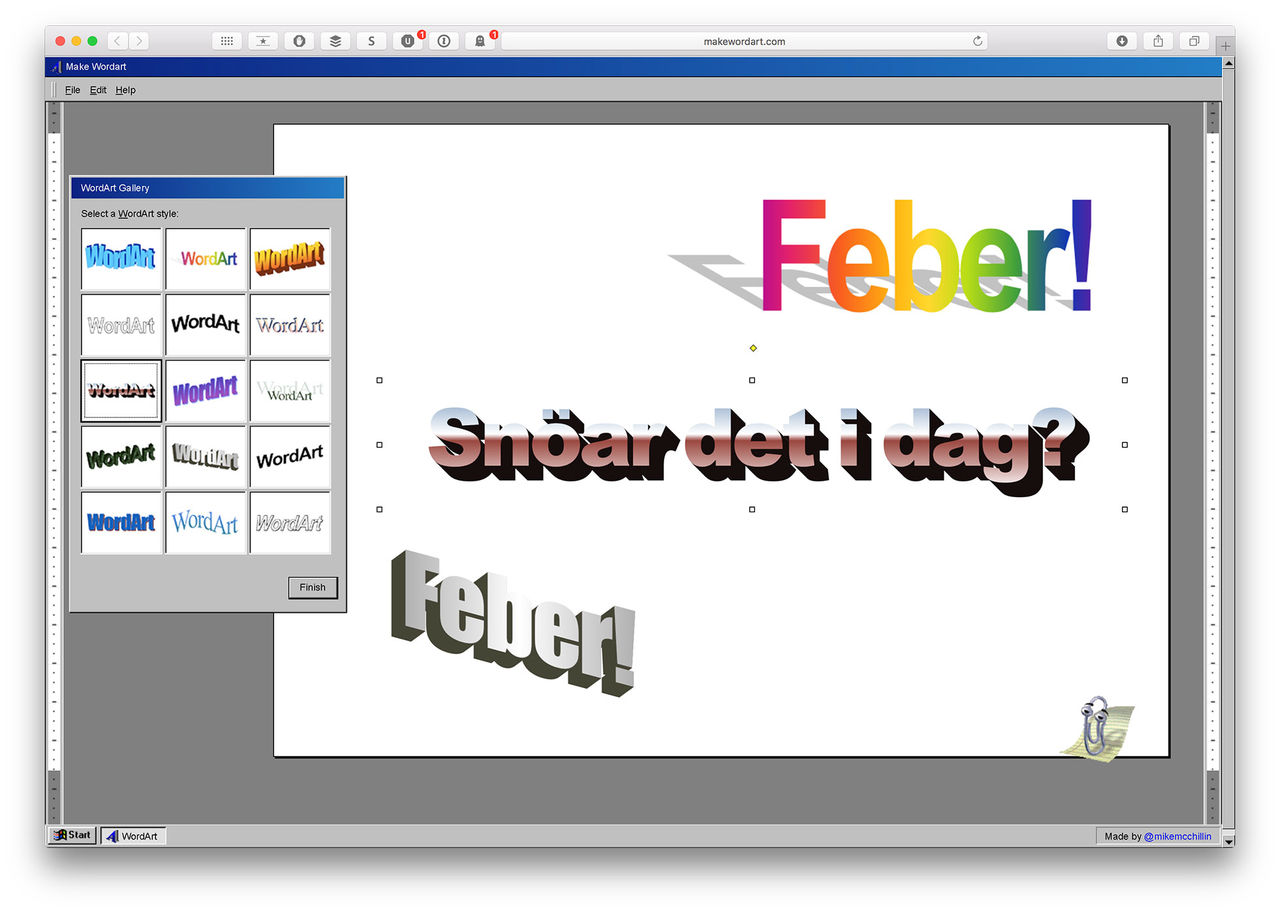 Lek med MS WordArt i webbläsaren 