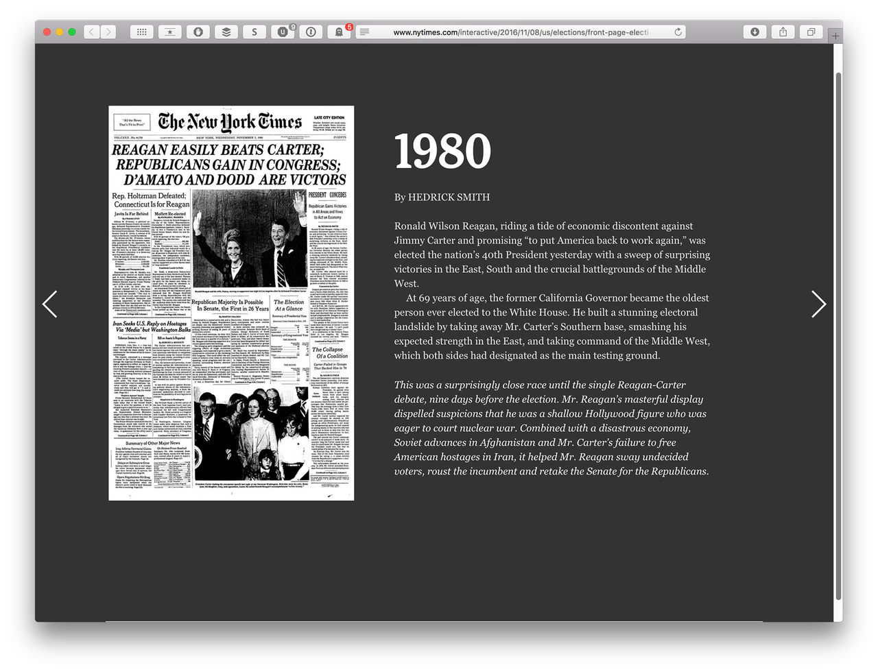 New York Times förstasidor från 41 presidentval