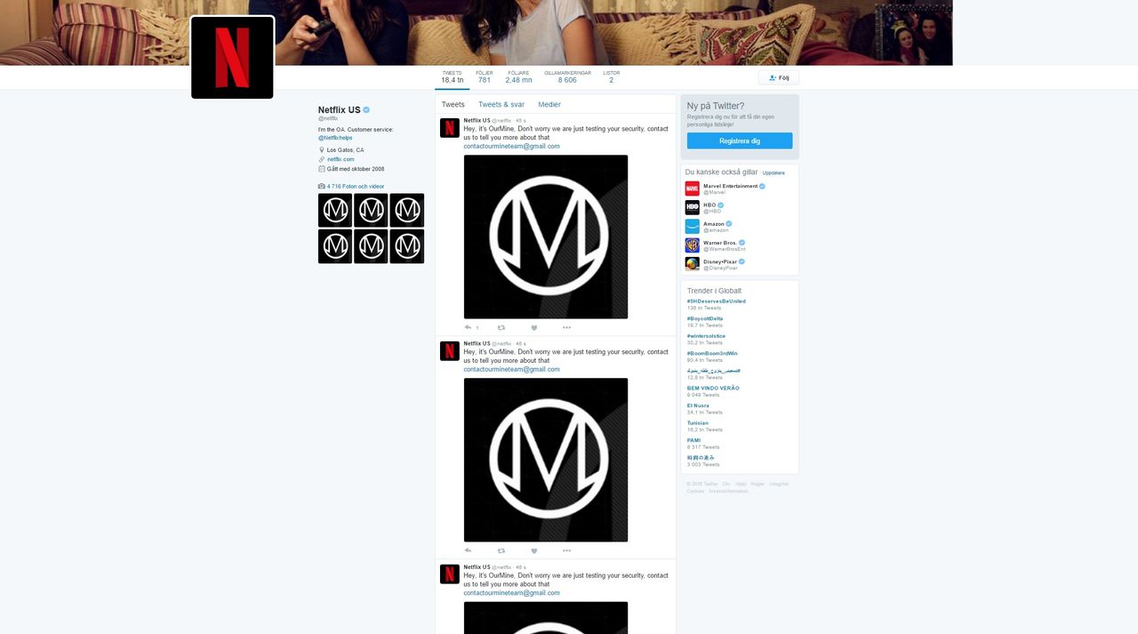 Netflix Twitterkonto hackat av OurMine