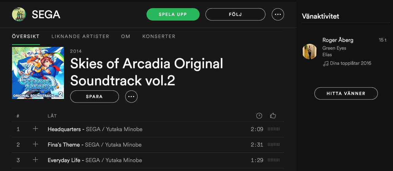 En massa SEGA-musik finns på Spotify