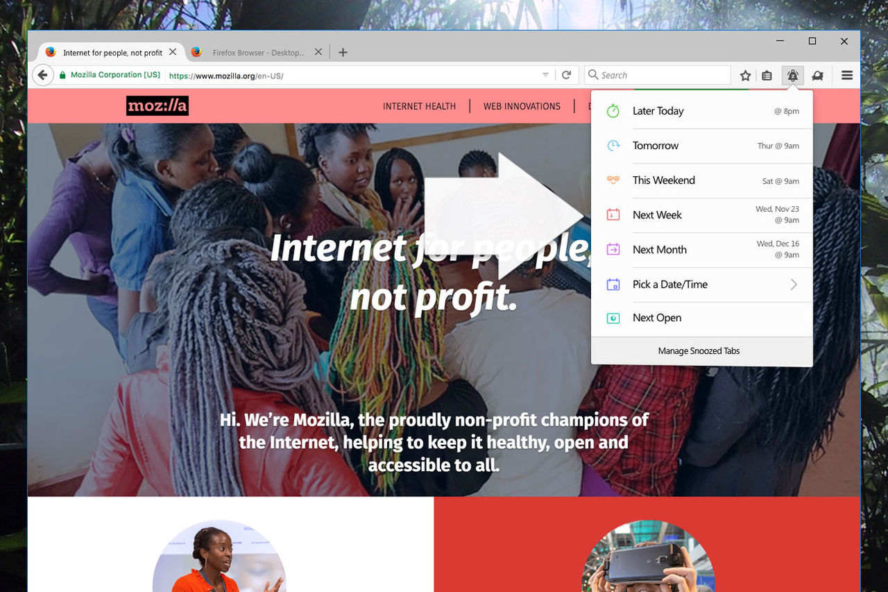 Firefox testar snooze-funktion för tabbar