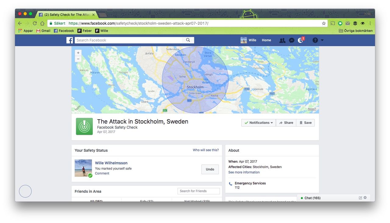 Facebook aktiverar Safety Check för Stockholm