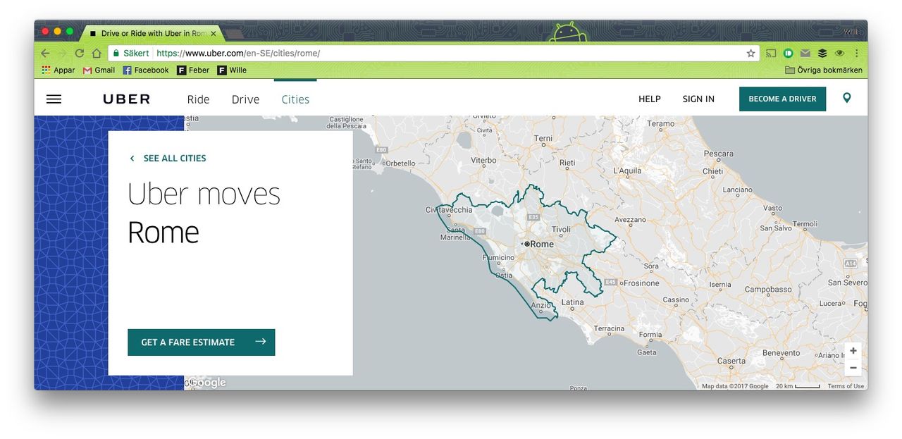 Uber förbjuds använda sin app i Italien