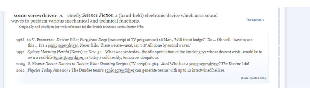 Doctor Whos skruvmejsel tillagd i ordbok
