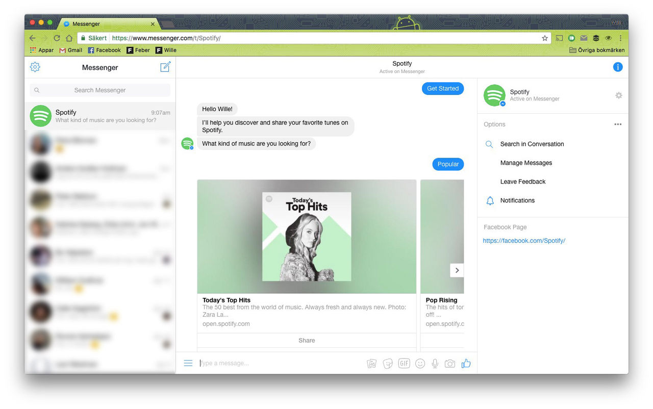 Lyssna på Spotify och Apple Music i Facebook Messenger