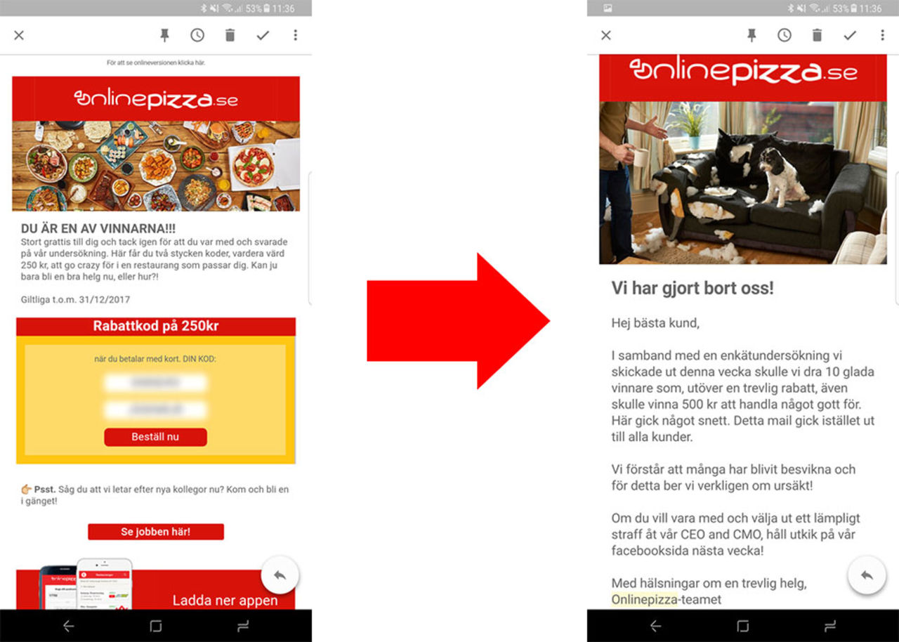 Onlinepizza mailfailade