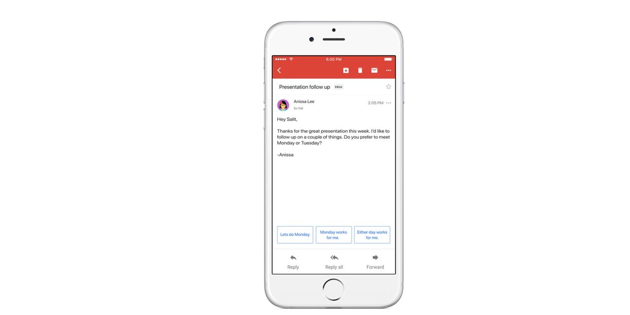 Med Smart Reply kan man svara på mail utan att skriva