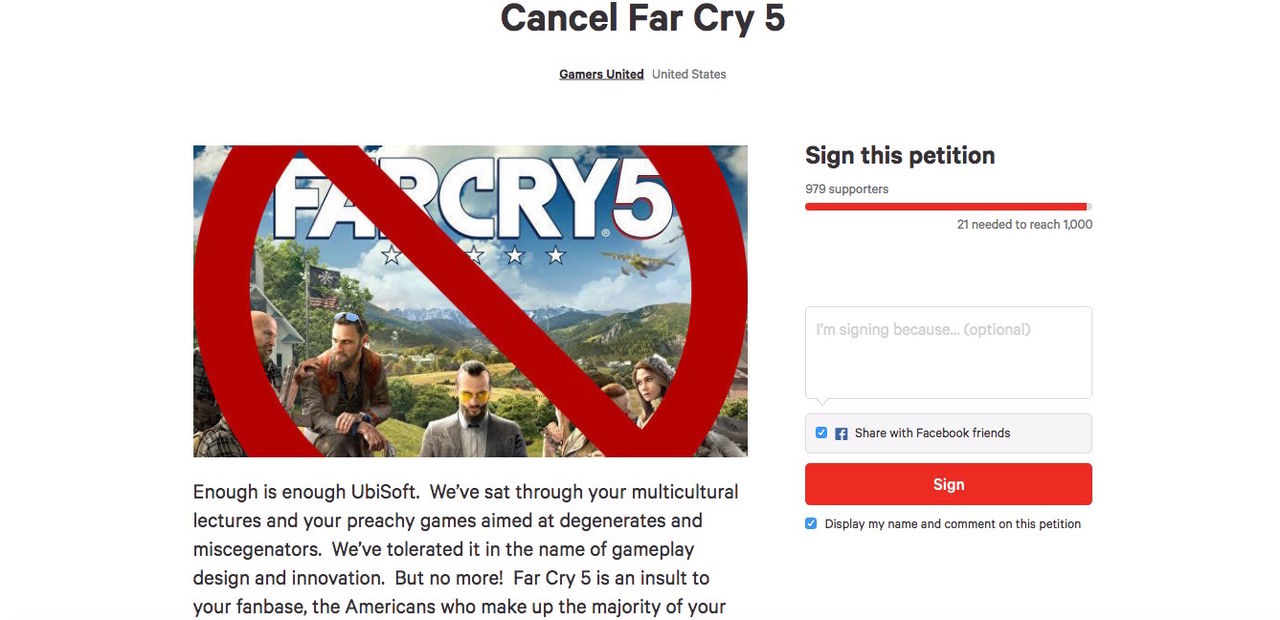 Namninsamling för nedläggning av Far Cry 5