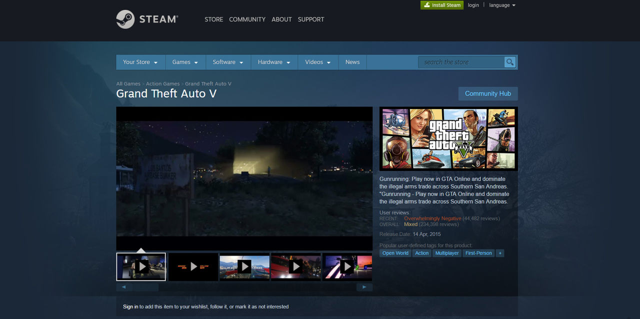 Folk har gett GTA V dåliga betyg på Steam