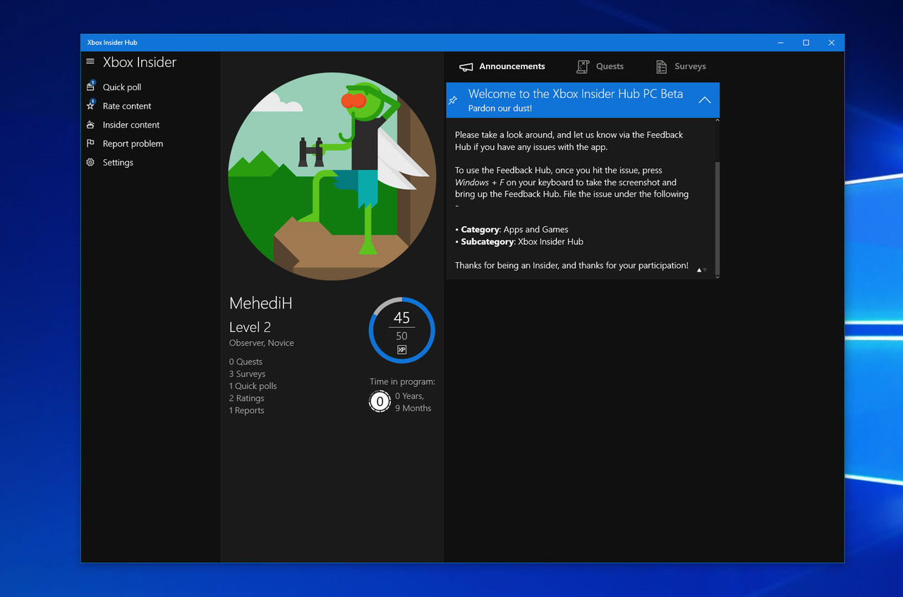 Nu finns Xbox Insider Hub till Windows 10