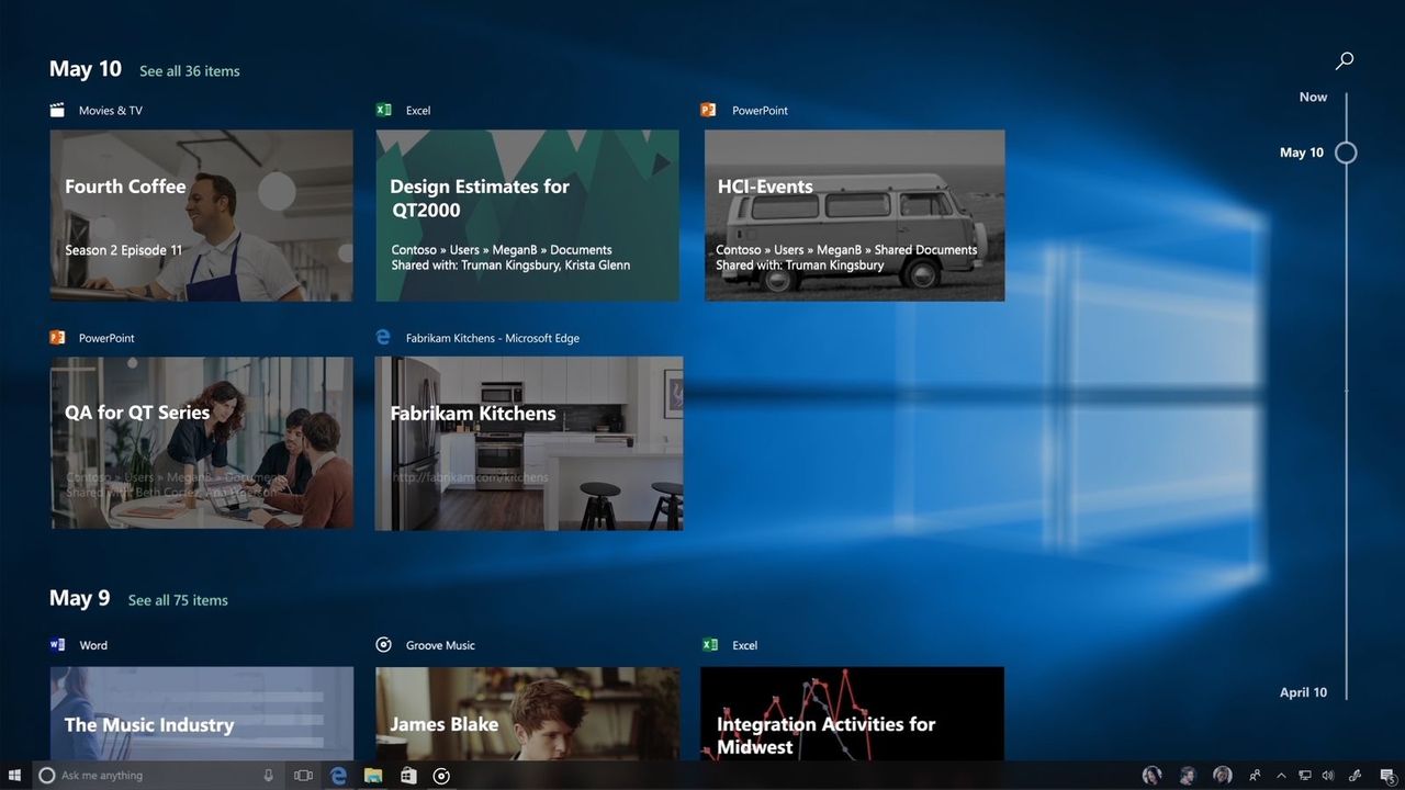 Timeline-funktionen i Windows 10 försenas