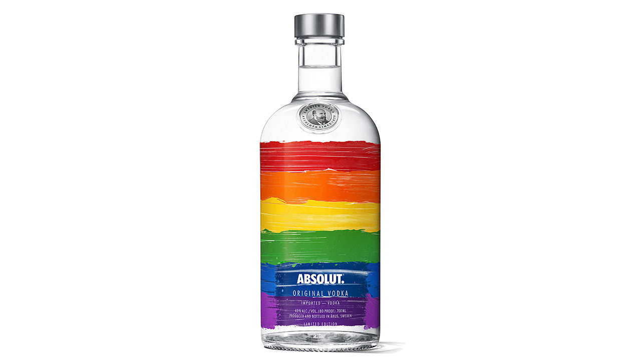 Absolut-flaska i regnbågens färger