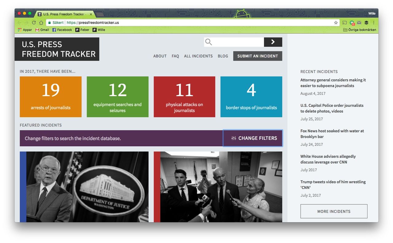 US Press Freedom Tracker dokumenterar övergrepp mot pressfrihet