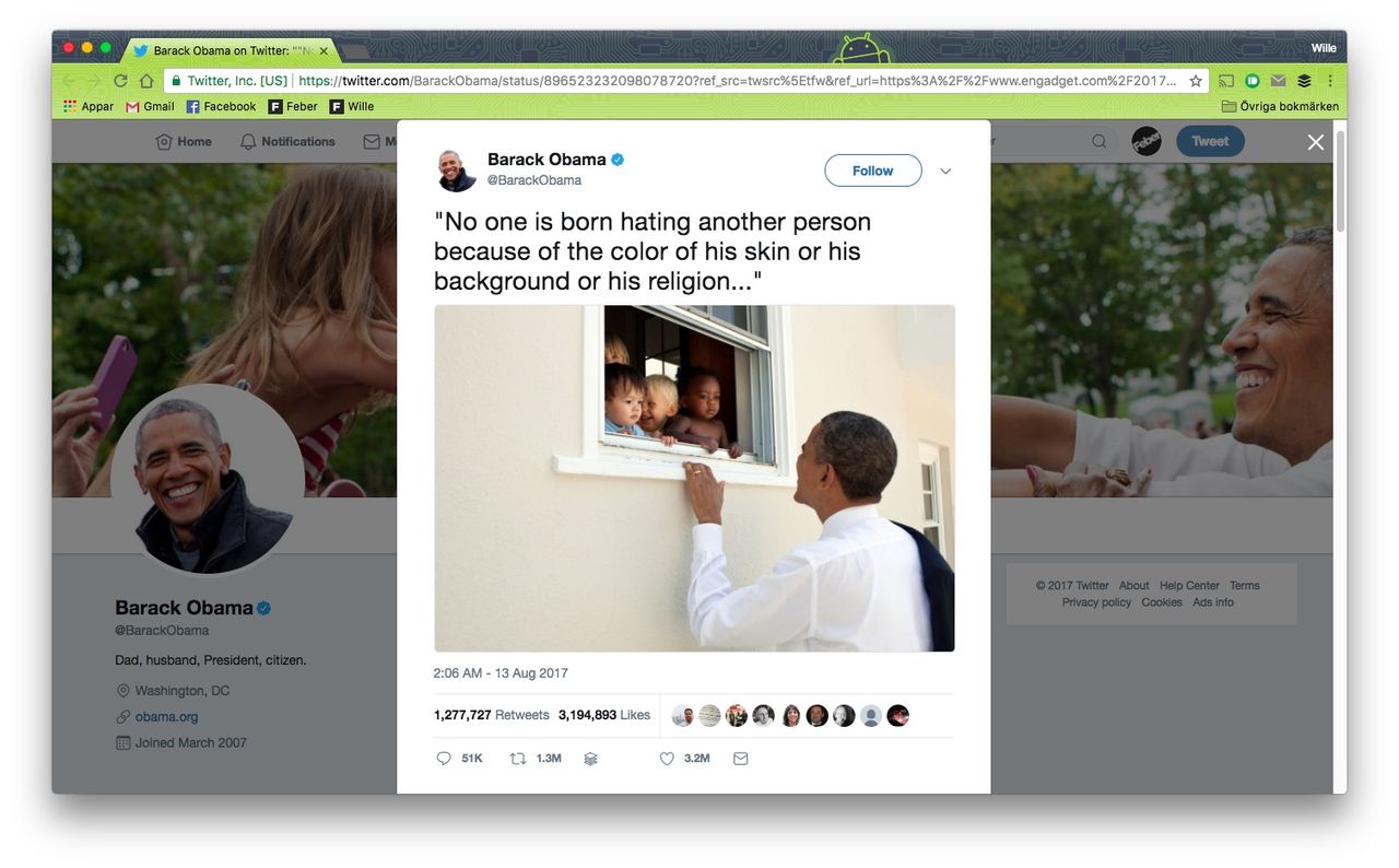Obamas tweet mest gillad på Twitter