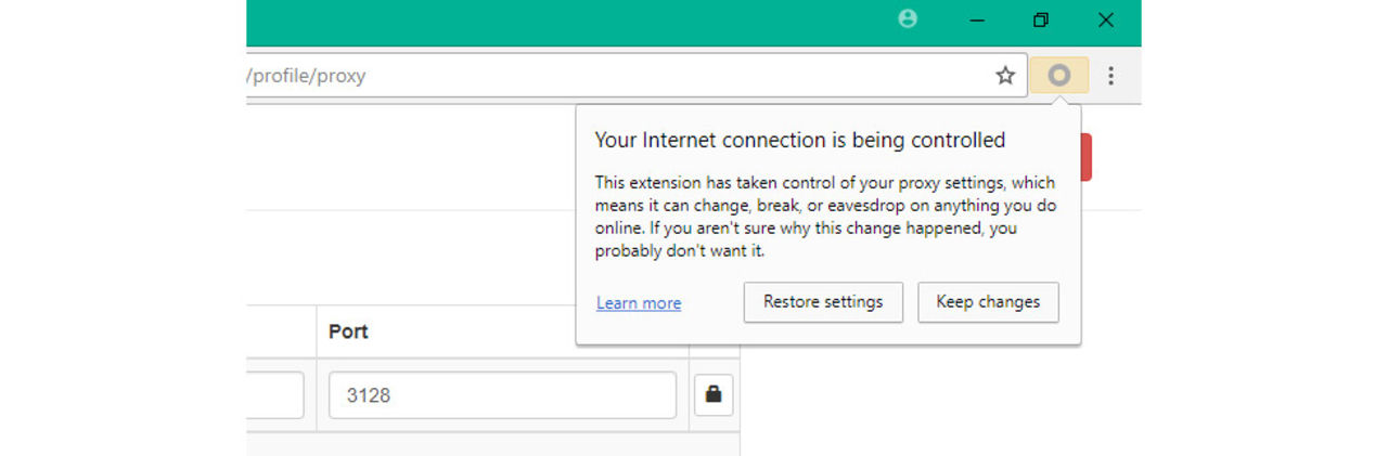 Chrome börjar varna om en extension försöker ta över ditt nät