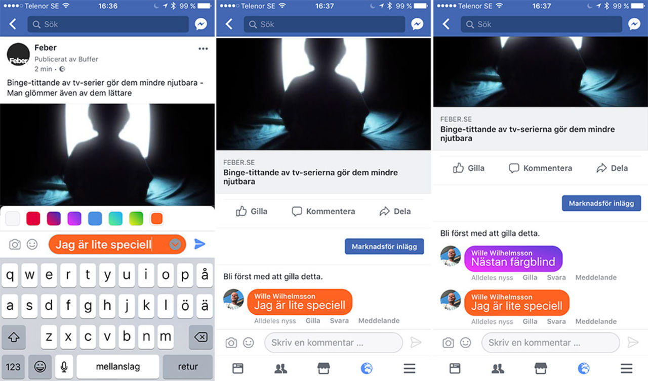 Nu kan man kommentera i färg på Facebook