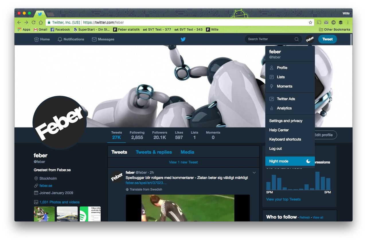 Twitter får ett nattläge
