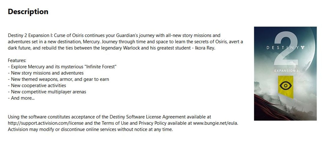 Första expansionen för Destiny 2 heter Curse of Osiris