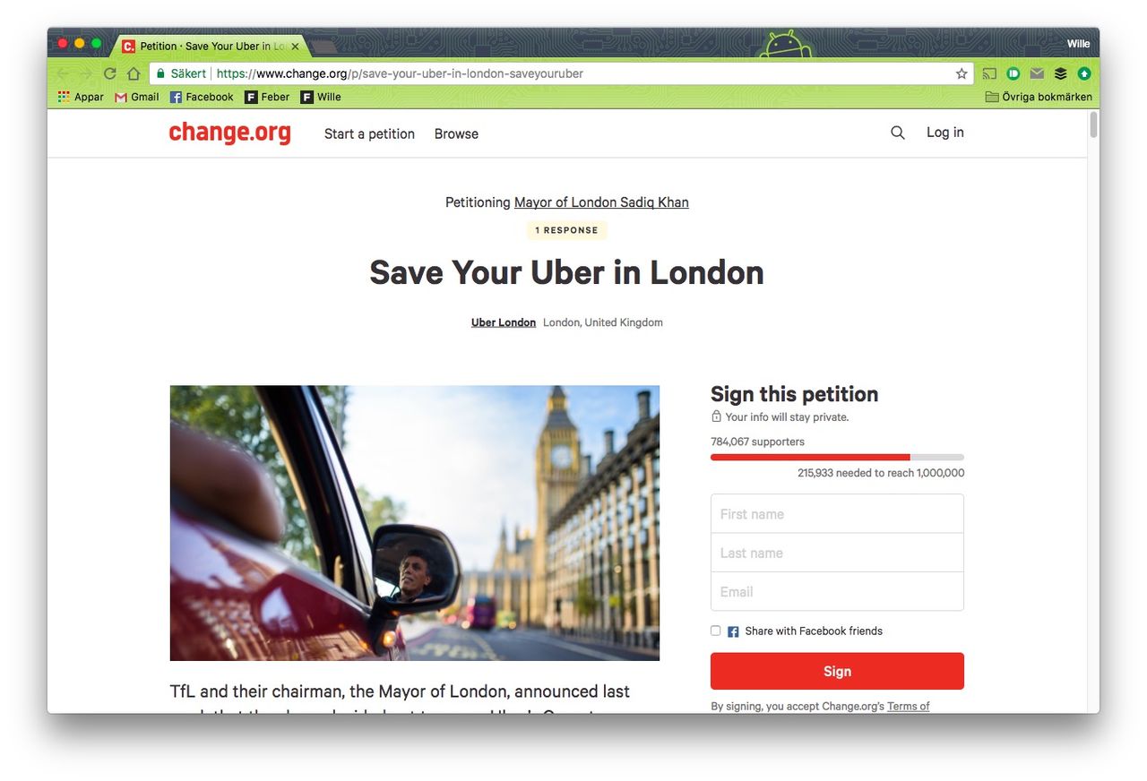 Uber startar namninsamling för att få vara kvar i London