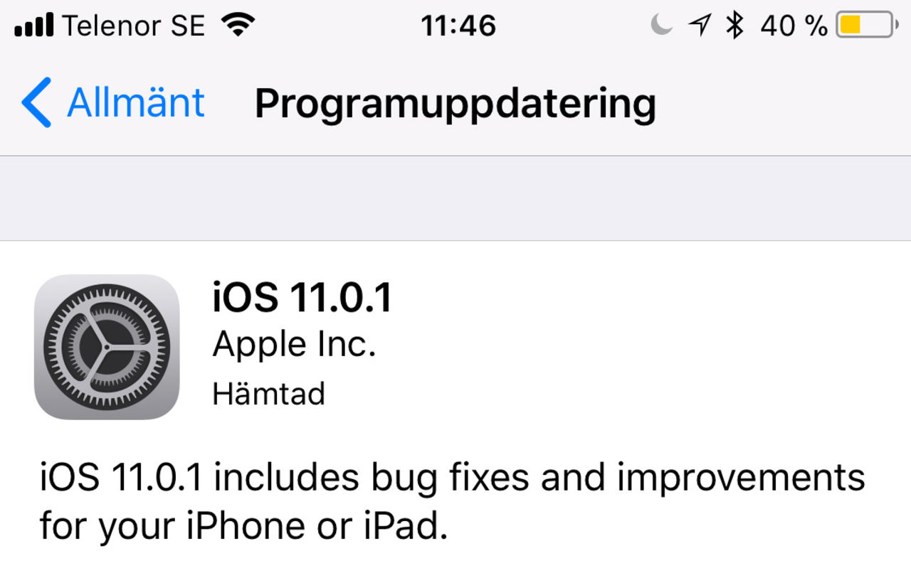 Apple släpper iOS 11.0.1