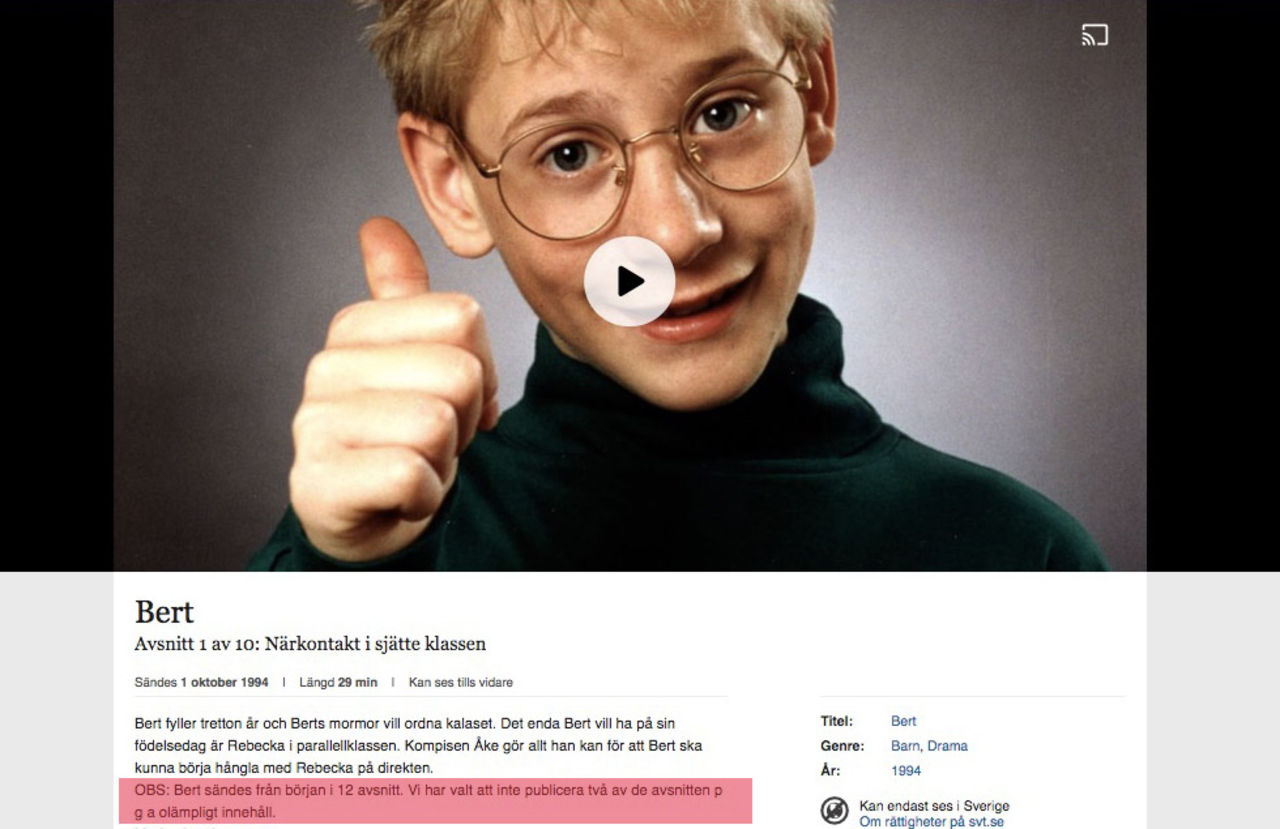 SVT censurerar tv-serien Bert